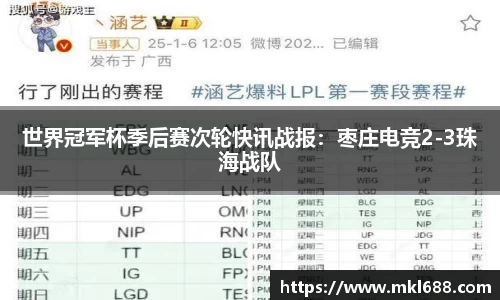 世界冠军杯季后赛次轮快讯战报：枣庄电竞2-3珠海战队